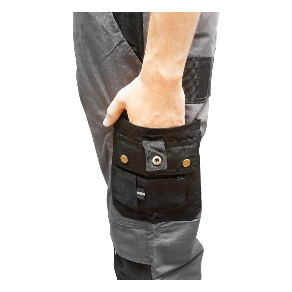 Work pants, polyester with cotton, gray with black, L Breckner Germany
