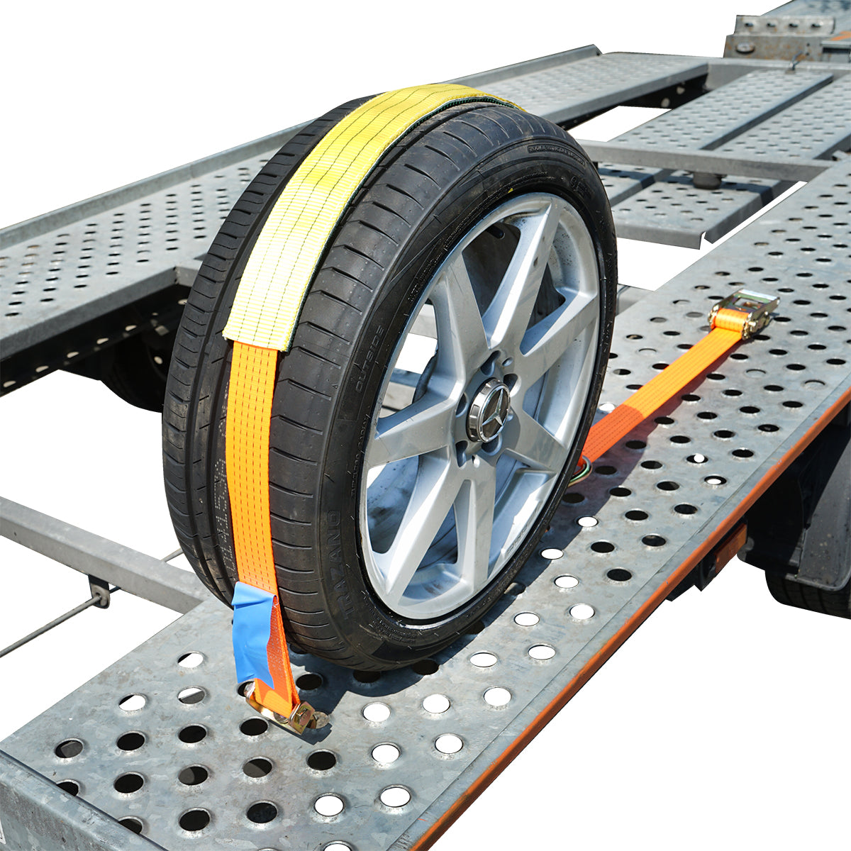 Car wheel anchoring strap 2.5m, hooks and ratchet Breckner Germany