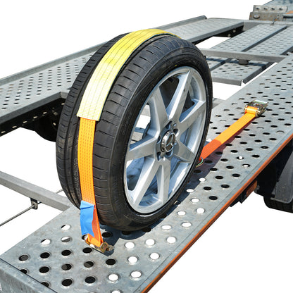 Car wheel anchoring strap 2.5m, hooks and ratchet Breckner Germany