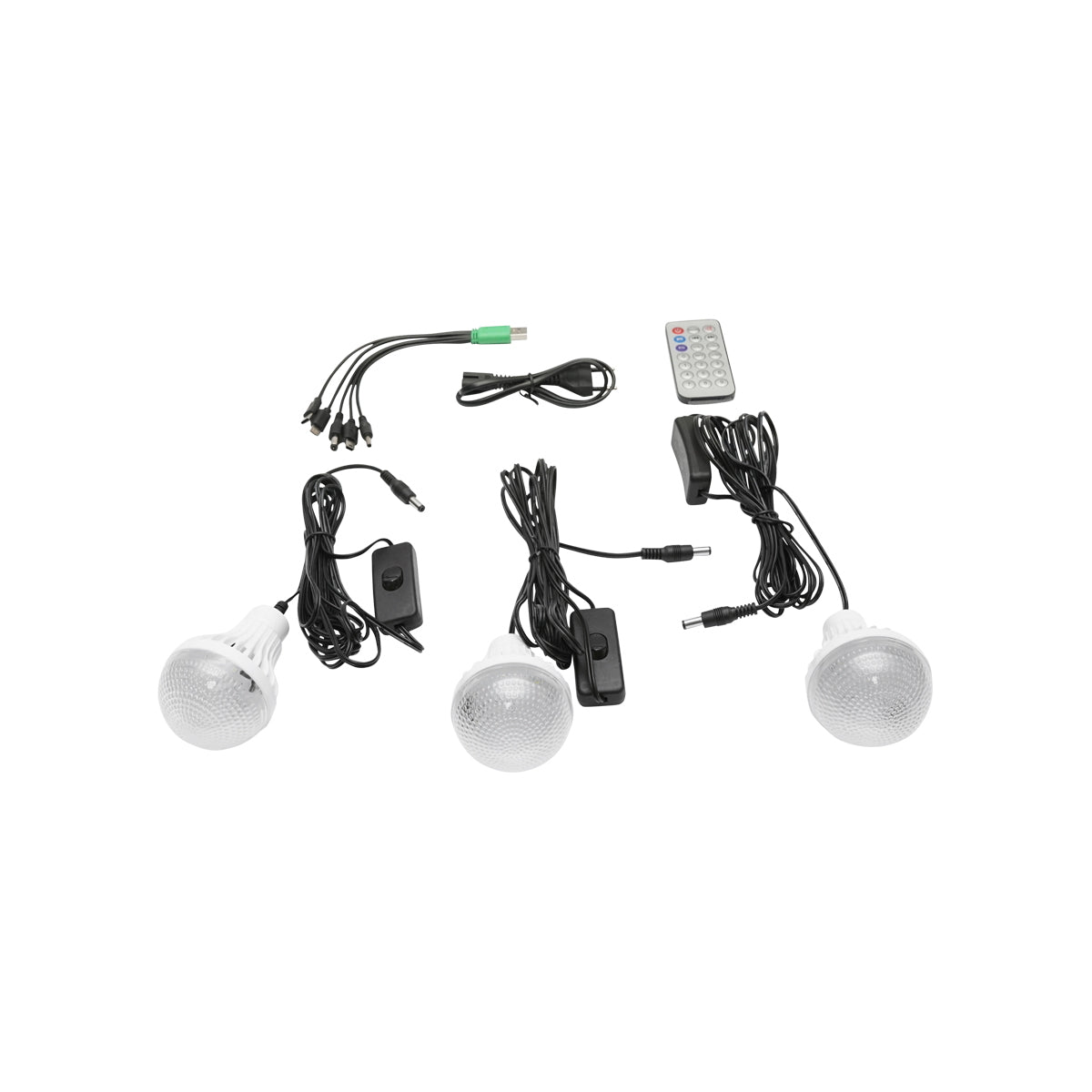 Portable LED lighting kit with 3 bulbs/projector, FM radio, solar panel remote control and 6V, 2 Ah battery for fishing camping GD-8028