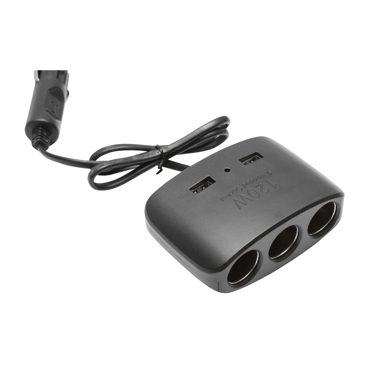 Triple car cigarette lighter adapter 12/24V black and 2x USB port 5V/1000mA