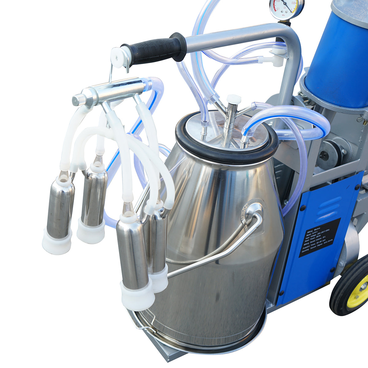 Single post milking machine 550W, 220V stainless steel 25L tank, milking group with 4 teats, vacuum pressure 45-50 kPa, pulsations 60-80 cpm