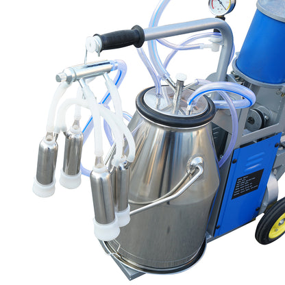 Single post milking machine 550W, 220V stainless steel 25L tank, milking group with 4 teats, vacuum pressure 45-50 kPa, pulsations 60-80 cpm