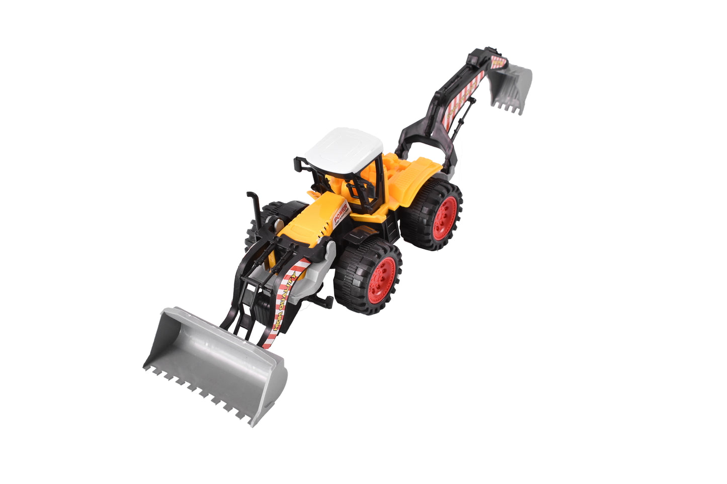 Front loader toy with backhoe arm