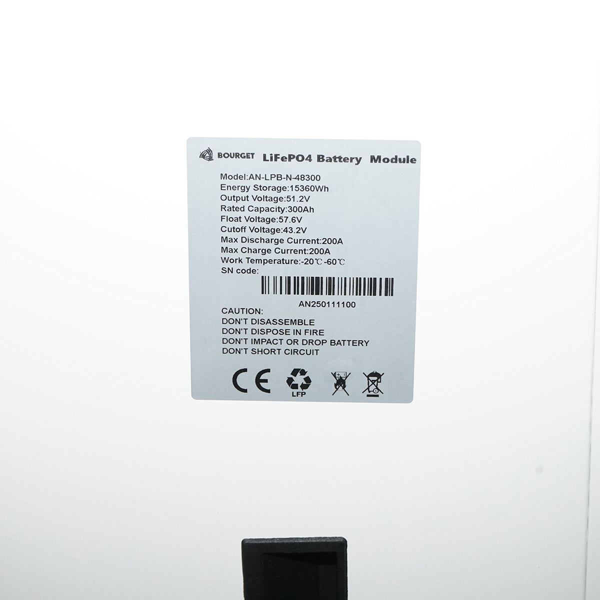 Li-ion LifePo4 Battery 51.2V, 300Ah with BMS, deep cycle, LCD display 786x390x260mm IP54 Bourget