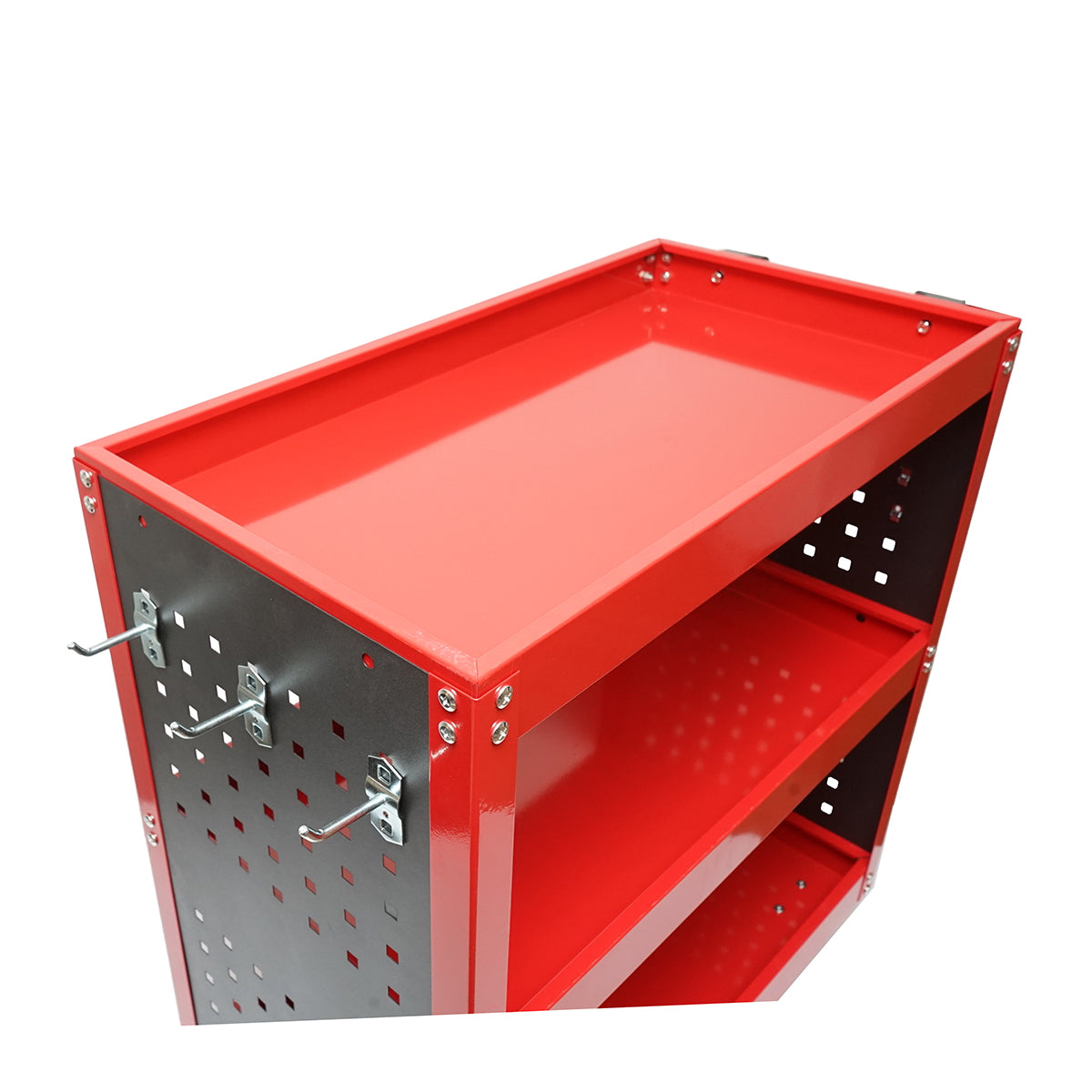 Metal cart on wheels with 3 shelves and tool holders 670x370x730mm