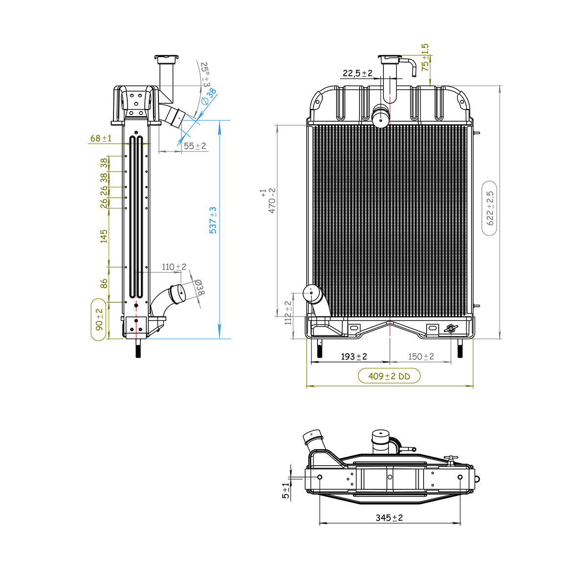Water cooling radiator for Massey Ferguson Perkins engine OEM codes 1672862M91, 1680547M92, 150-15, 1672861M93