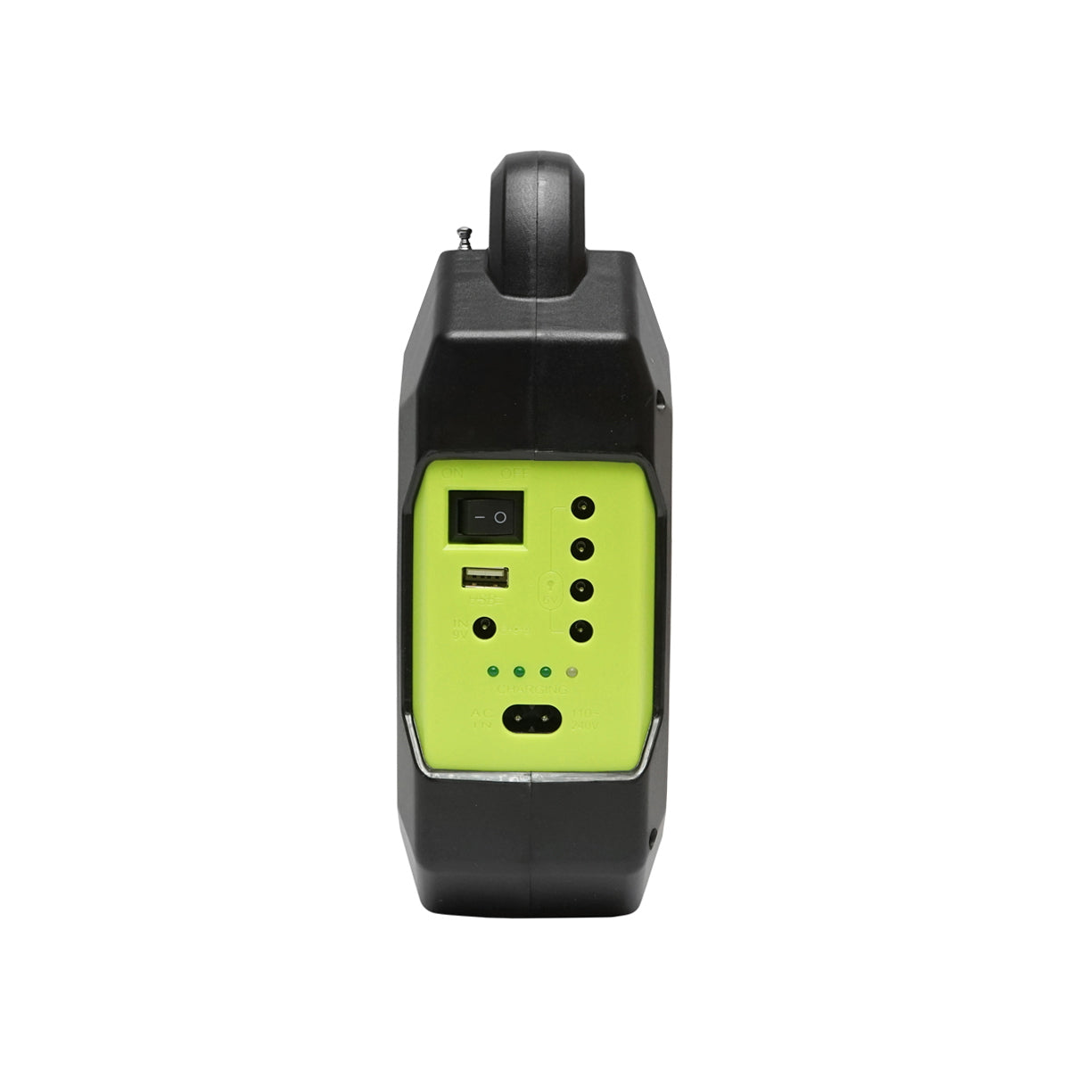 Portable LED lighting kit with 3 bulbs/projector, FM radio, solar panel, and 6V, 4.5 Ah battery for fishing camping GD-15