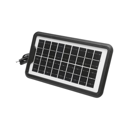 Portable LED lighting kit with 3 bulbs/projector, FM radio, solar panel, and 6V, 4.5Ah battery for fishing camping GD-8071