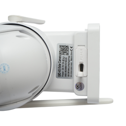 Surveillance camera with dual lens 3MP, 4G, 2.4 GHz WIFI with solar panel, 9000 mAh battery, PTZ control, human PIR detection, night vision, and Ubox application.