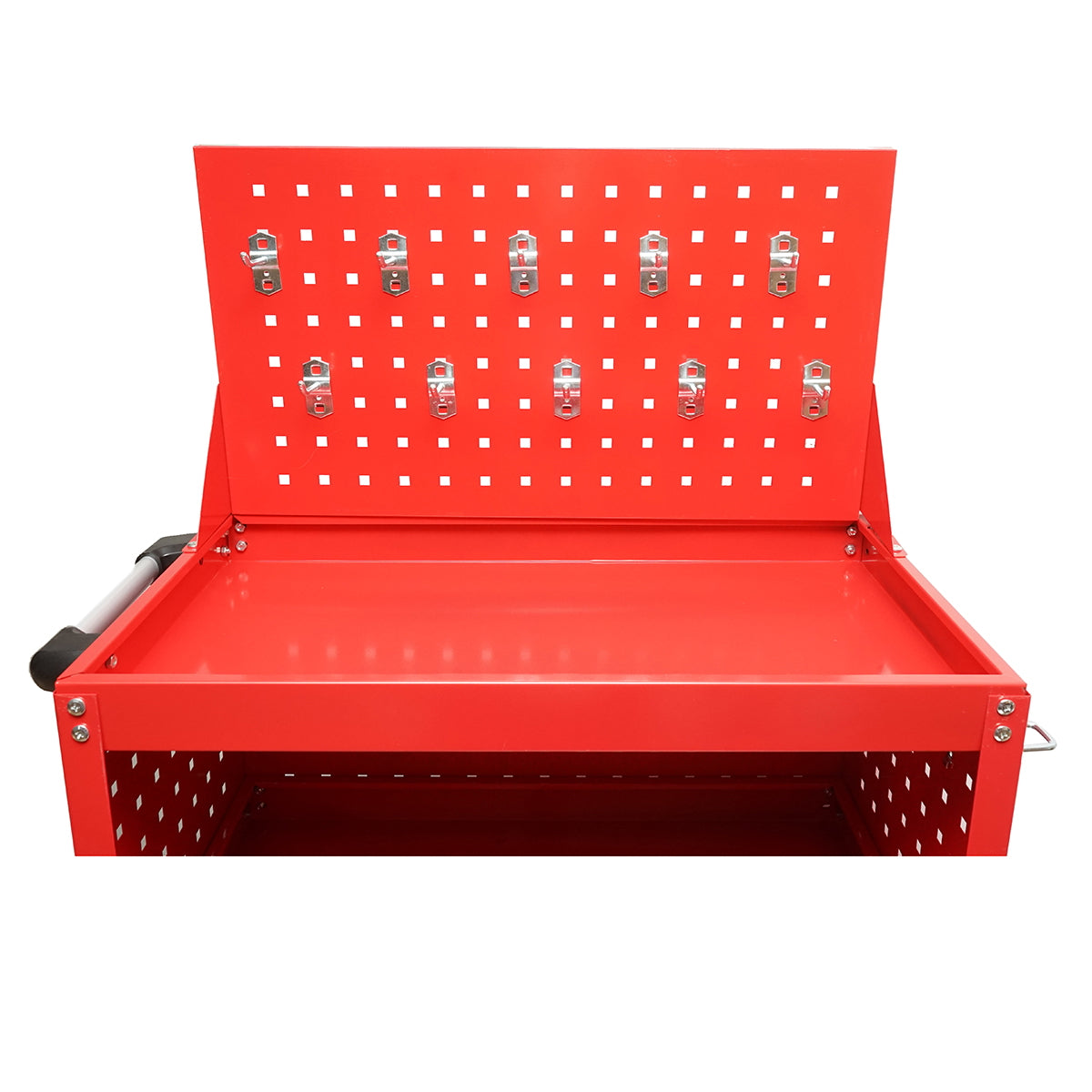 Metal cart on wheels with 3 shelves and panel with tool supports 660x360x1080mm