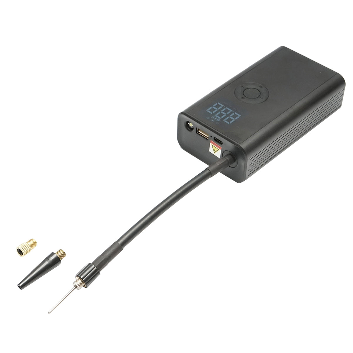 Black portable air compressor 36W rechargeable 4000mA battery with accessories