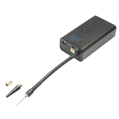 Black portable air compressor 36W rechargeable 4000mA battery with accessories