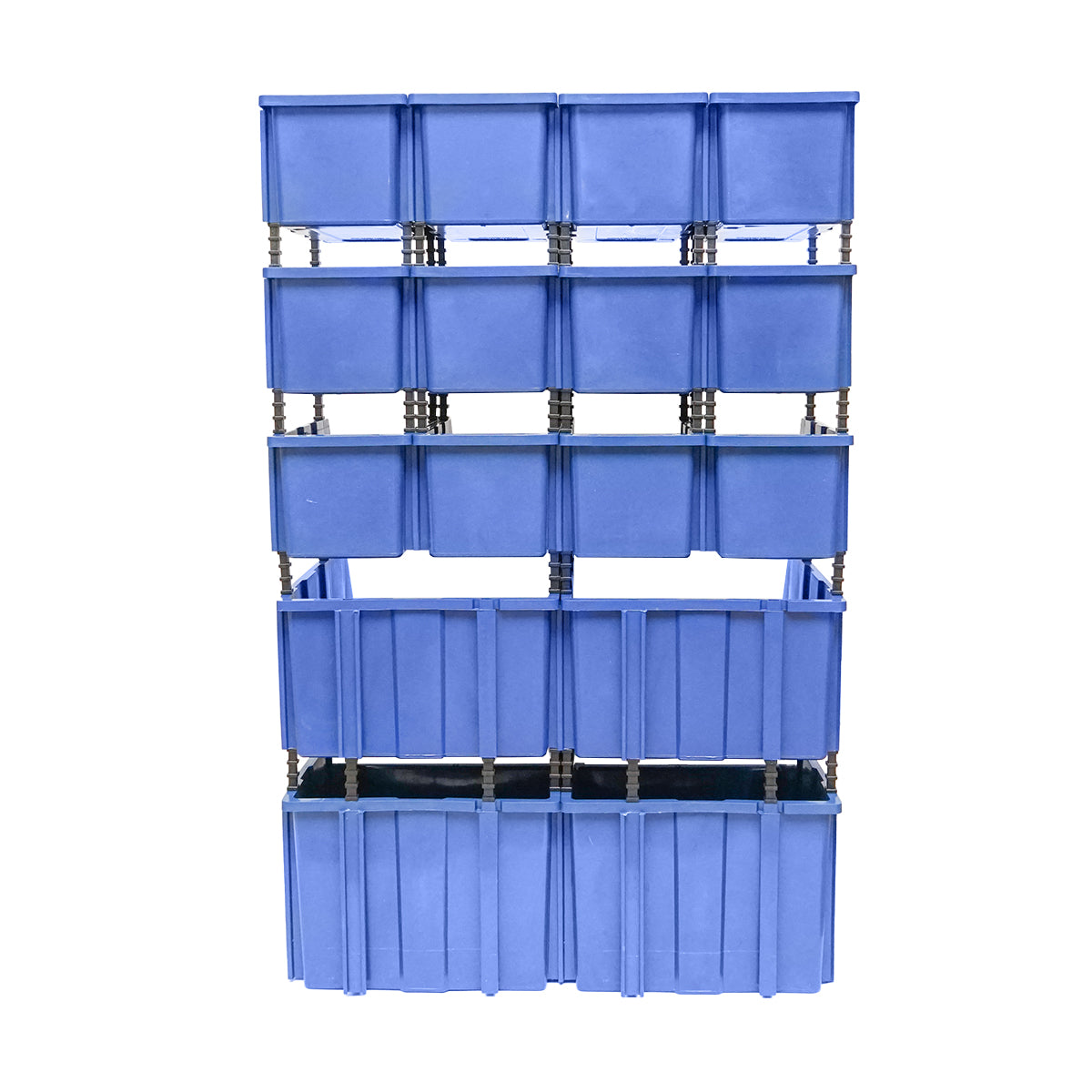 Stand with 16 storage/organization boxes, blue plastic box, 680x510x1100mm