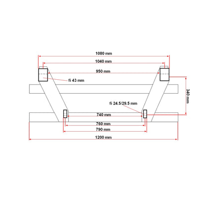 Set of forked tines for pallets 120x40x1200mm complete with frame 2.5T