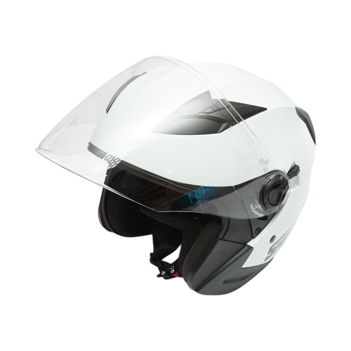 White jet-type motorcycle helmet, urban model with a transparent visor and sunglasses, size L.
