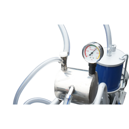 Single post milking machine 550W, 220V, stainless steel bucket 25L, milking group with 4 teats, vacuum pressure 40-50 kPa, pulsations 64 cpm