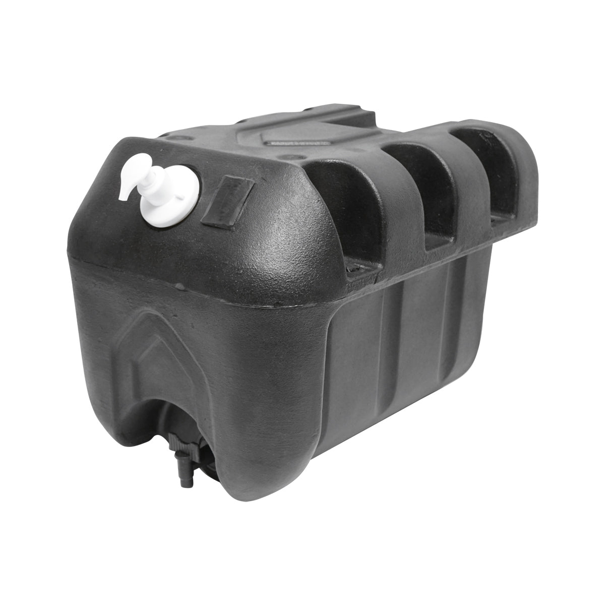 30L water tank with tap and 250ml soap dispenser. black plastic 332x420x331 mm