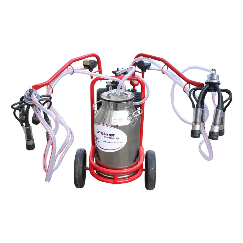 Milk milking machine 2-poster 40L stainless steel tank with bottle, vacuum reservoir Breckner Germany