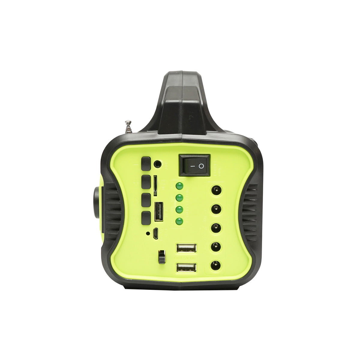 Portable LED lighting kit with 4 bulbs/projector, solar panel, FM radio, and 10000 mAh battery for fishing camping GD-8076