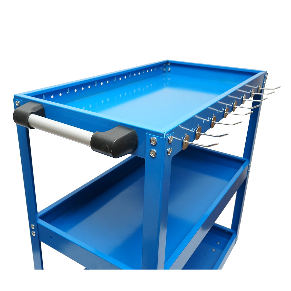 Metal cart on wheels with 3 shelves and tool holders 660x360x730mm