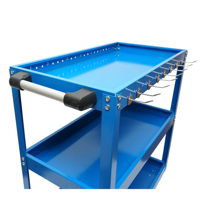 Metal cart on wheels with 3 shelves and tool holders 660x360x730mm