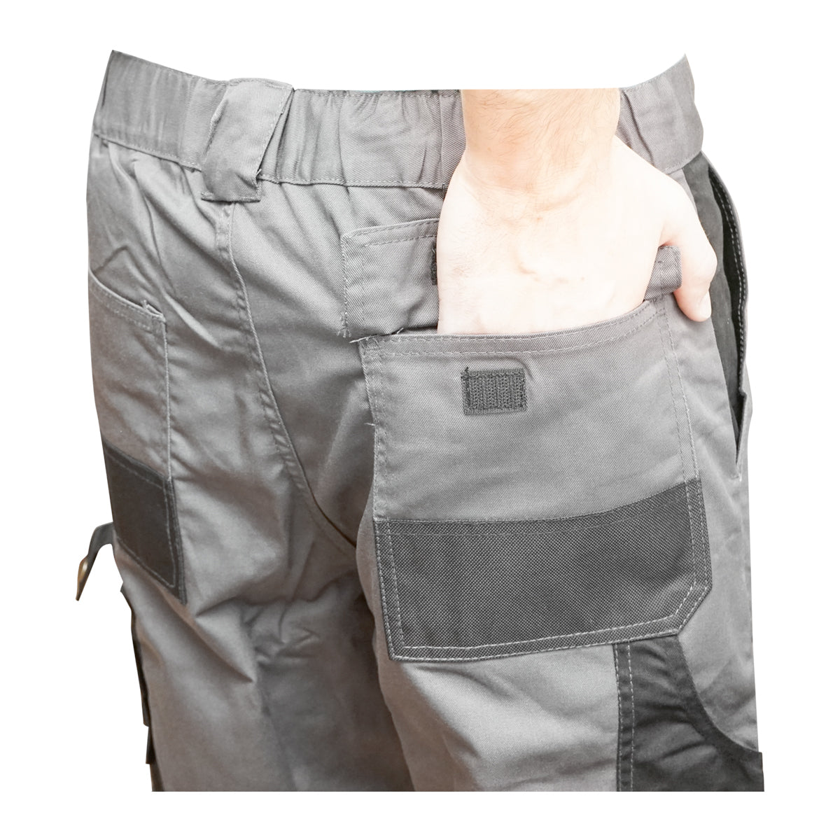 Work pants, polyester with cotton, gray with black, L Breckner Germany