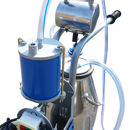 Single post milking machine for cows 550W, 220V stainless steel tank 25L, milking group with 2 liners, vacuum pressure 45-50 kPa, pulsations 60-80 cpm