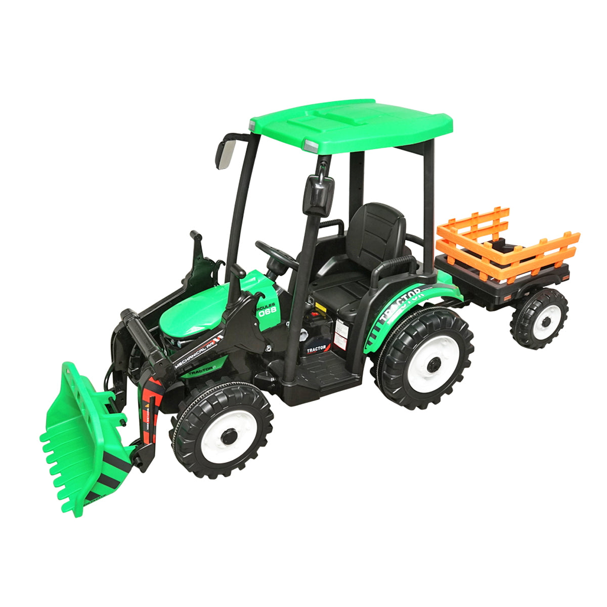 Electric tractor with trailer for kids with 12V/10Ah battery and remote control JS3158B green