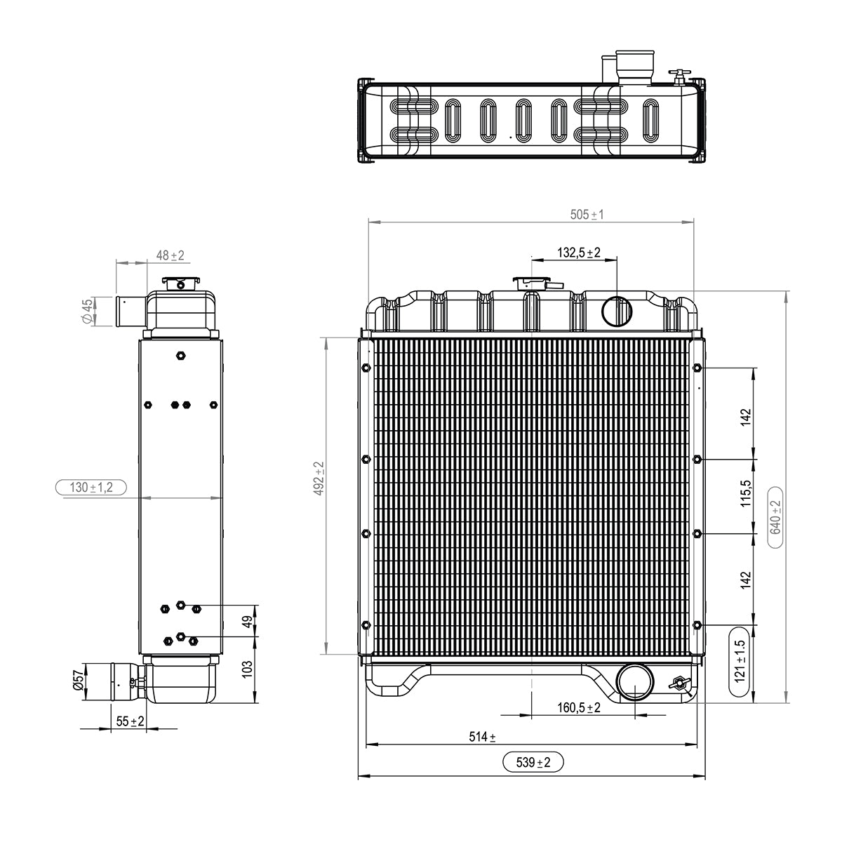 Water cooling radiator with 4 rows of cells for Case IH Maxxum series 104753A2, A104753A1, 104753A1, 87579817, 52771, 150-56