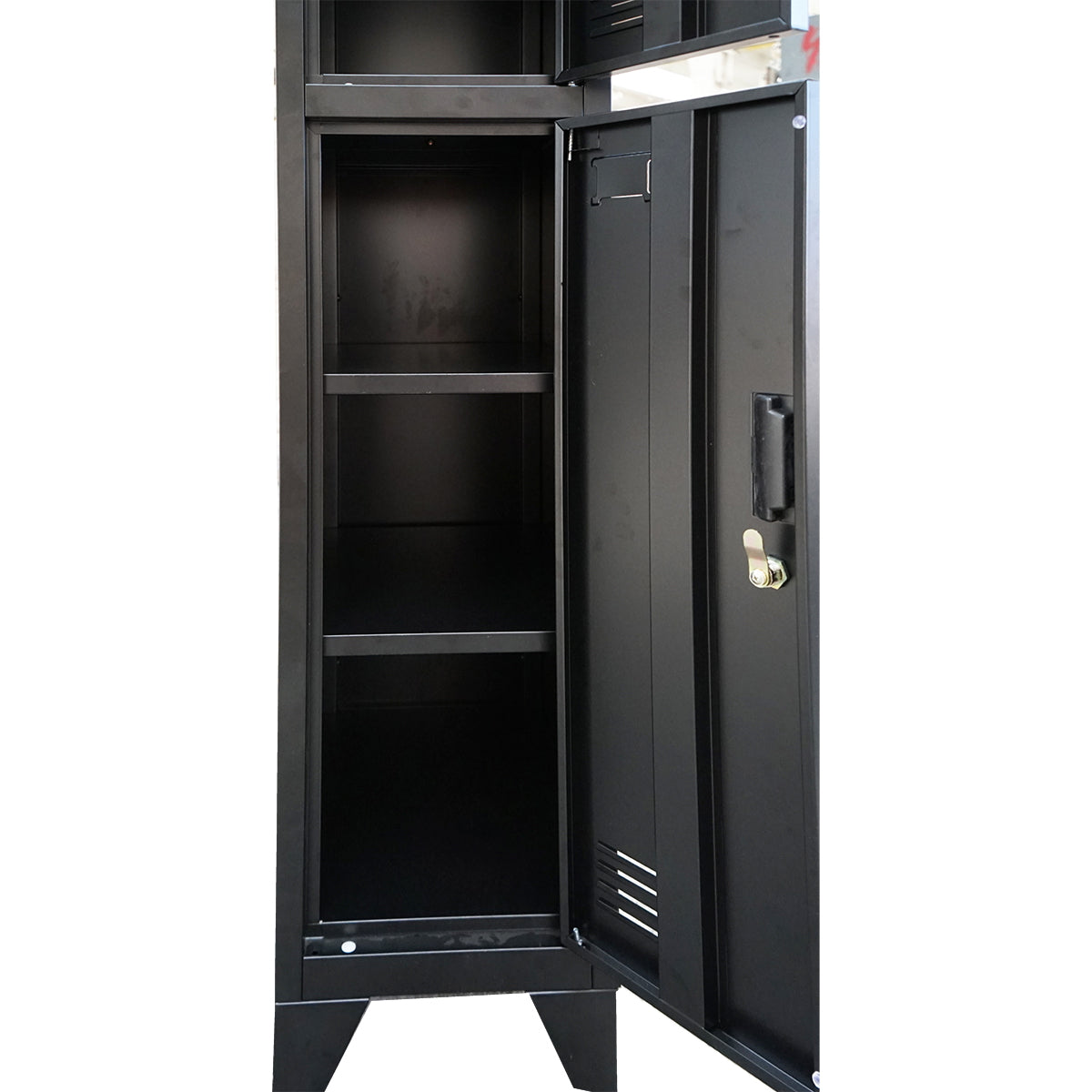 Double metal cabinet locker type with 2 secured doors 1850x380x450mm, black Breckner Germany