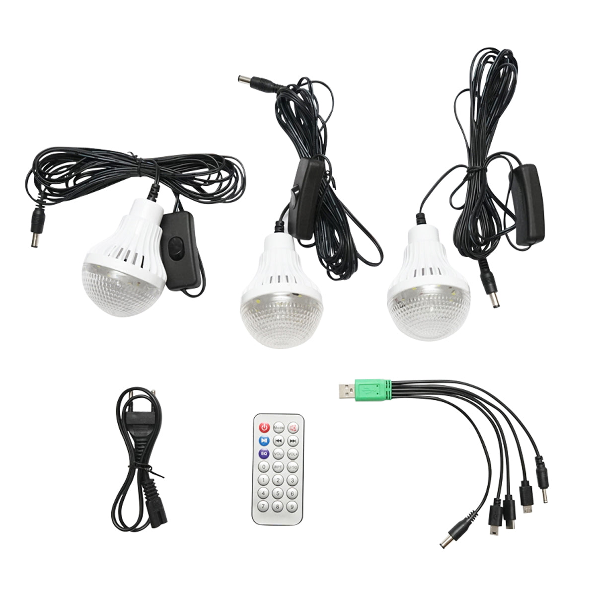 Portable LED lighting kit with 3 bulbs/projector, solar panel FM radio, MP3 and 4500 mAh battery for fishing camping GD-8028COB