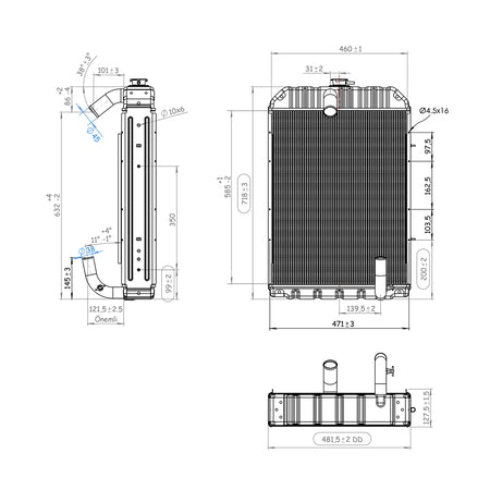 U-650 copper water cooling radiator with 5 rows of cells 590x455x65