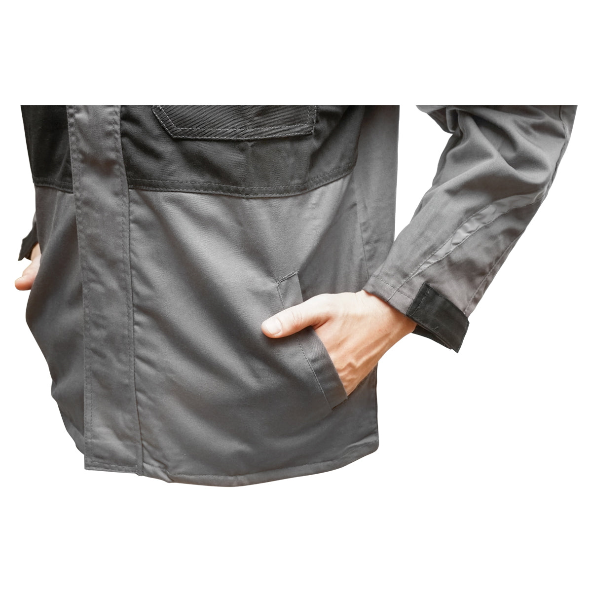Work jacket, polyester with cotton, gray with black, XXL Breckner Germany