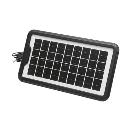 Portable LED lighting kit with 3 bulbs/projector, FM radio, solar panel remote control and 6V, 2 Ah battery for fishing camping GD-8028