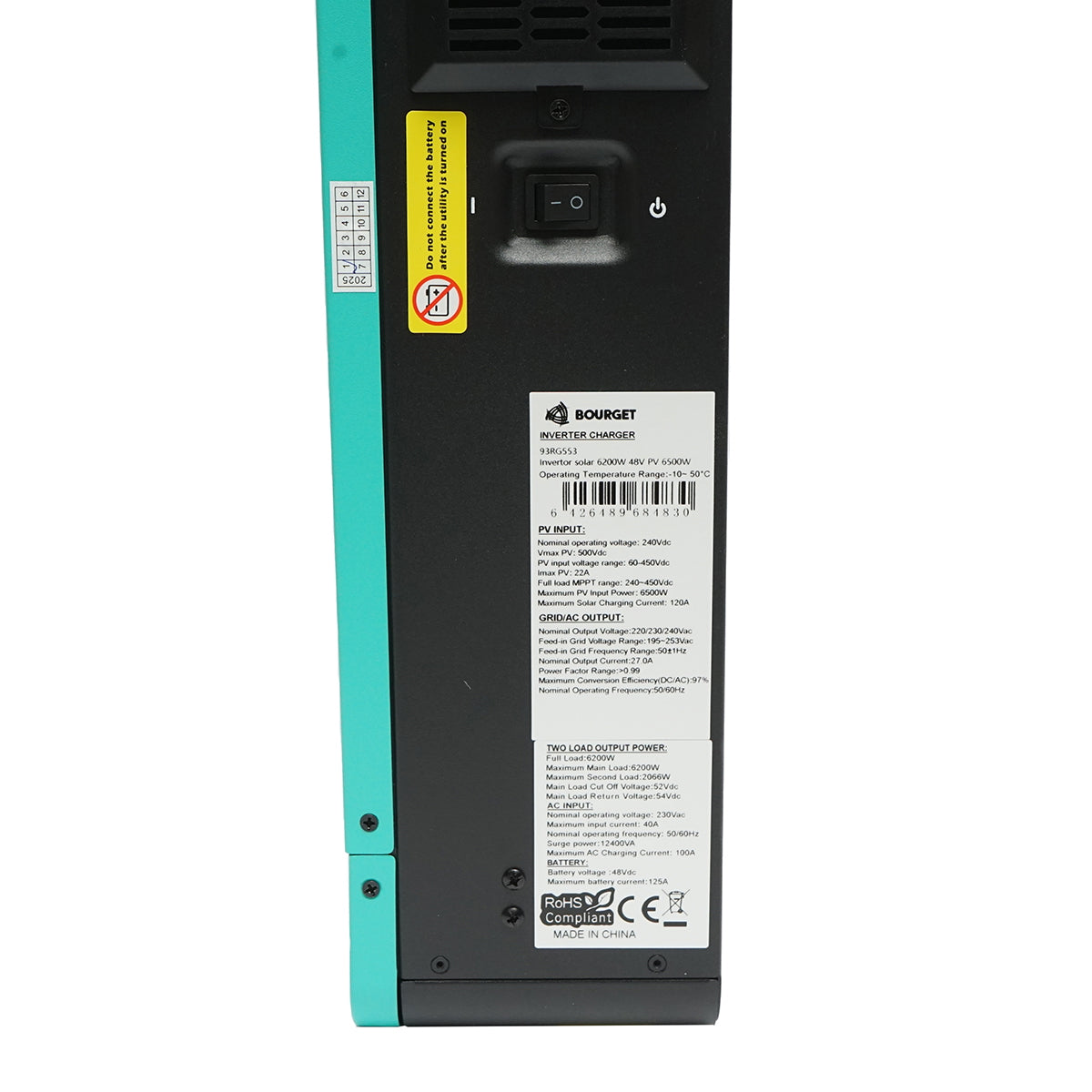 Hybrid solar inverter 6.2 KW, 48V, 120A MPPT, single-phase, ON/OFF-GRID, EVO-6200 Bourget