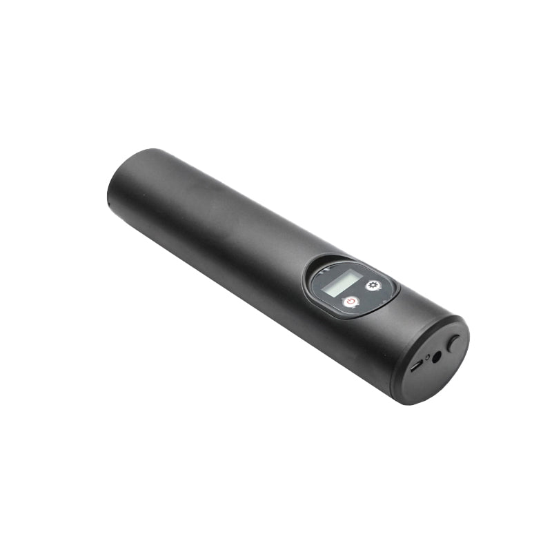 Black portable air compressor 12.4V 6000mAh rechargeable battery 250x56x47mm with accessories