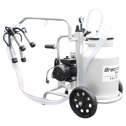 Cow milking machine with a 160cc collector group, galvanized chassis, 30L aluminum tank, 1 station, Breckner Germany stainless steel cup