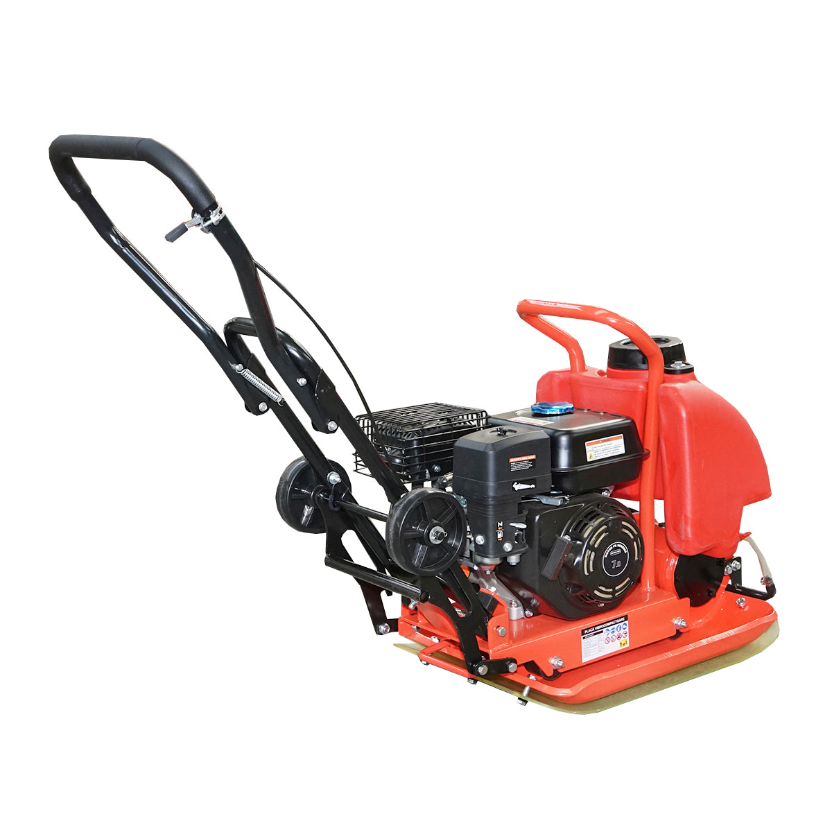 C90-B plate compactor with a working surface of 540x420mm, standard euro 5 engine, 196CC/6.5HP, 5500 RPM, 80Kg with Breckner Germany water tank.