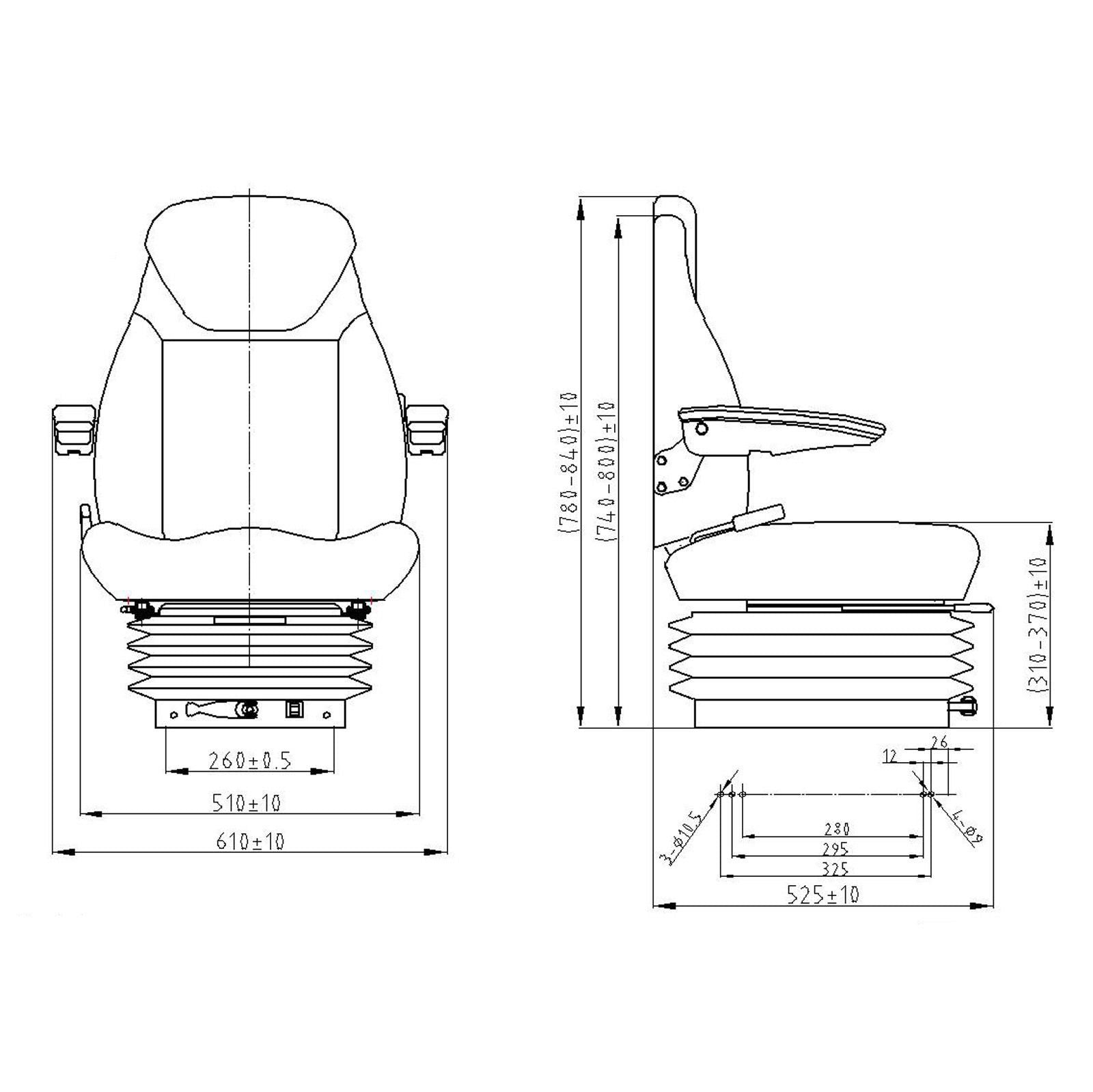 Universal adjustable seat for tractor with seat belt, armrests, and mechanical suspension 840x600mm