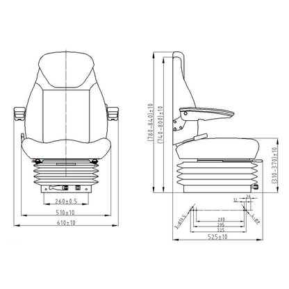 Universal adjustable seat for tractor with seat belt, armrests, and mechanical suspension 840x600mm