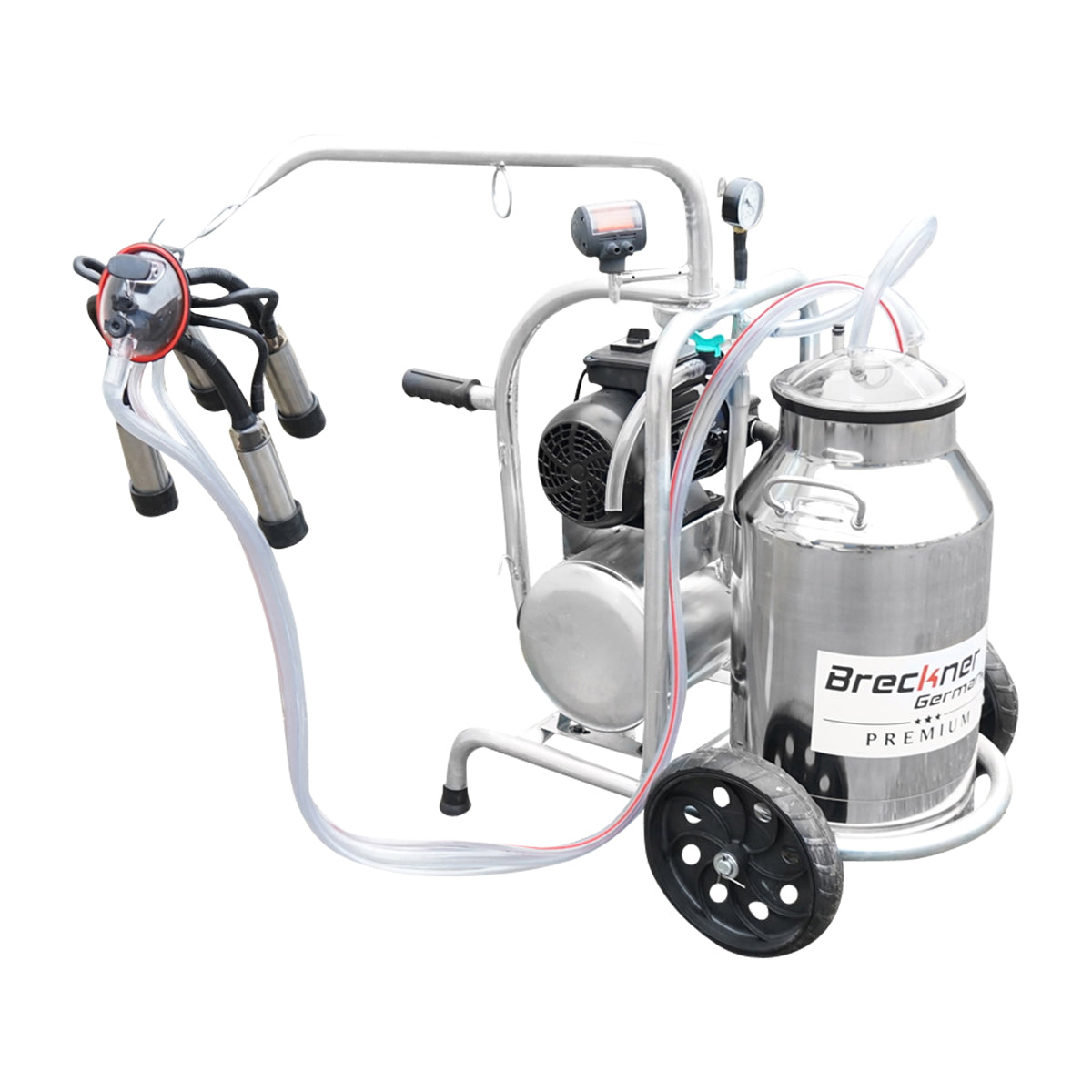 Cow milking machine with 160cc collection group, galvanized chassis, 30L stainless steel tank, 1 station Breckner Germany