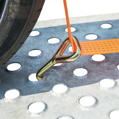 Car wheel anchoring strap 2.5m, hooks and ratchet Breckner Germany