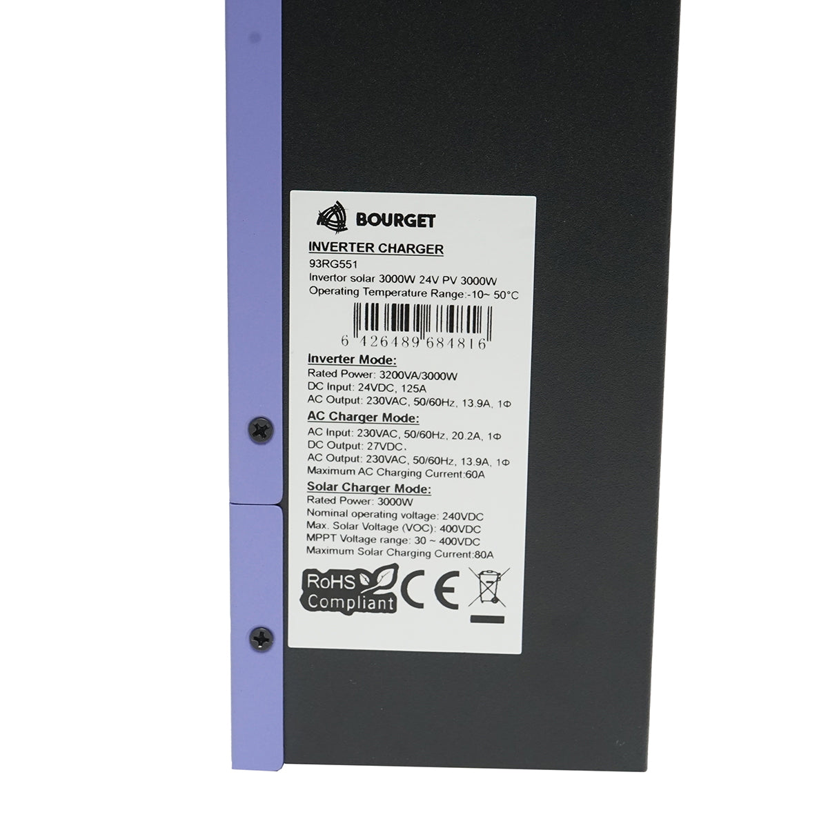 Hybrid solar inverter 3.0 KW, 24V, 80A MPPT, single-phase, OFF-GRID, EVO-3200 Bourget