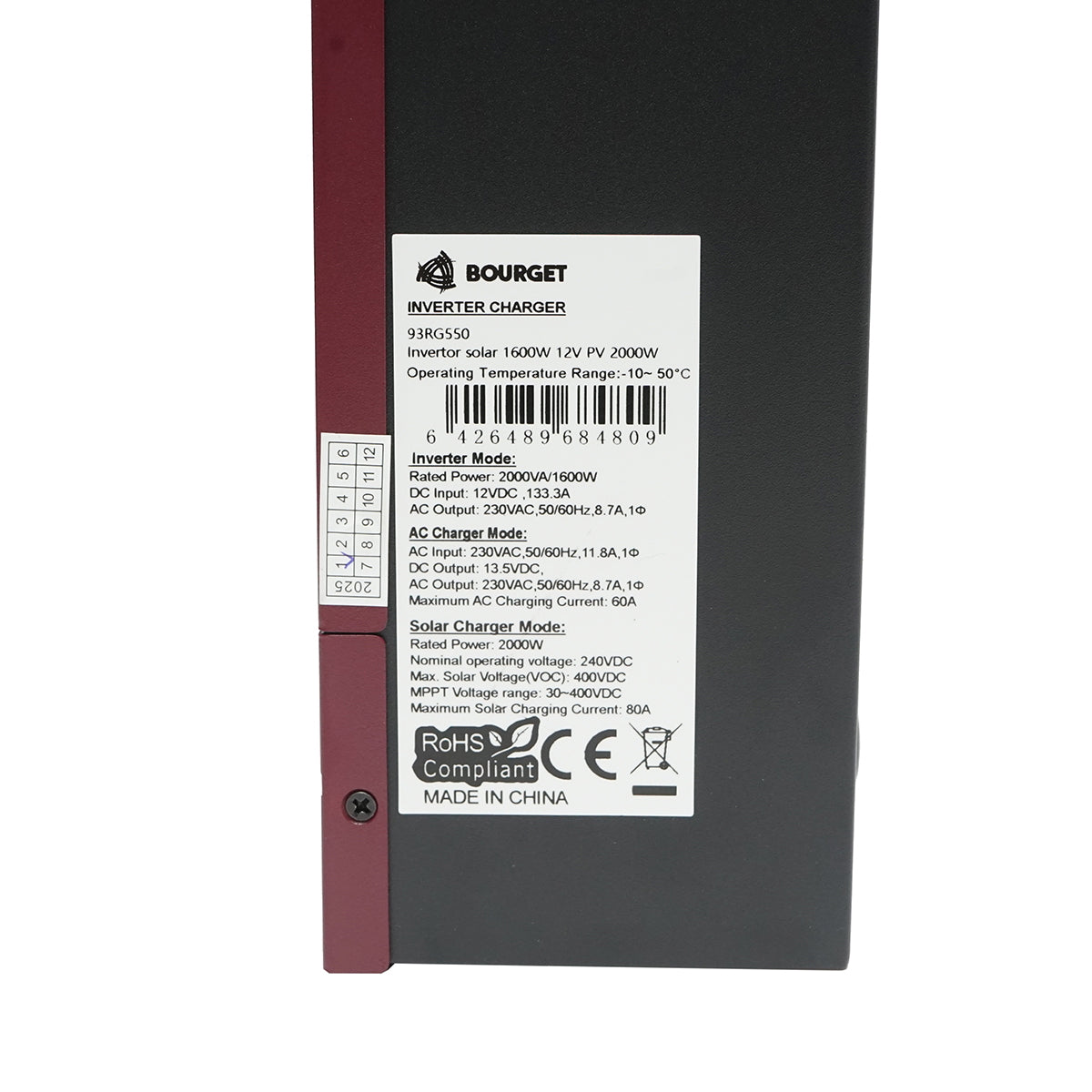 Hybrid solar inverter 1.6 KW, 12V, 80A MPPT, single-phase, OFF-GRID, EVO-2000 Bourget