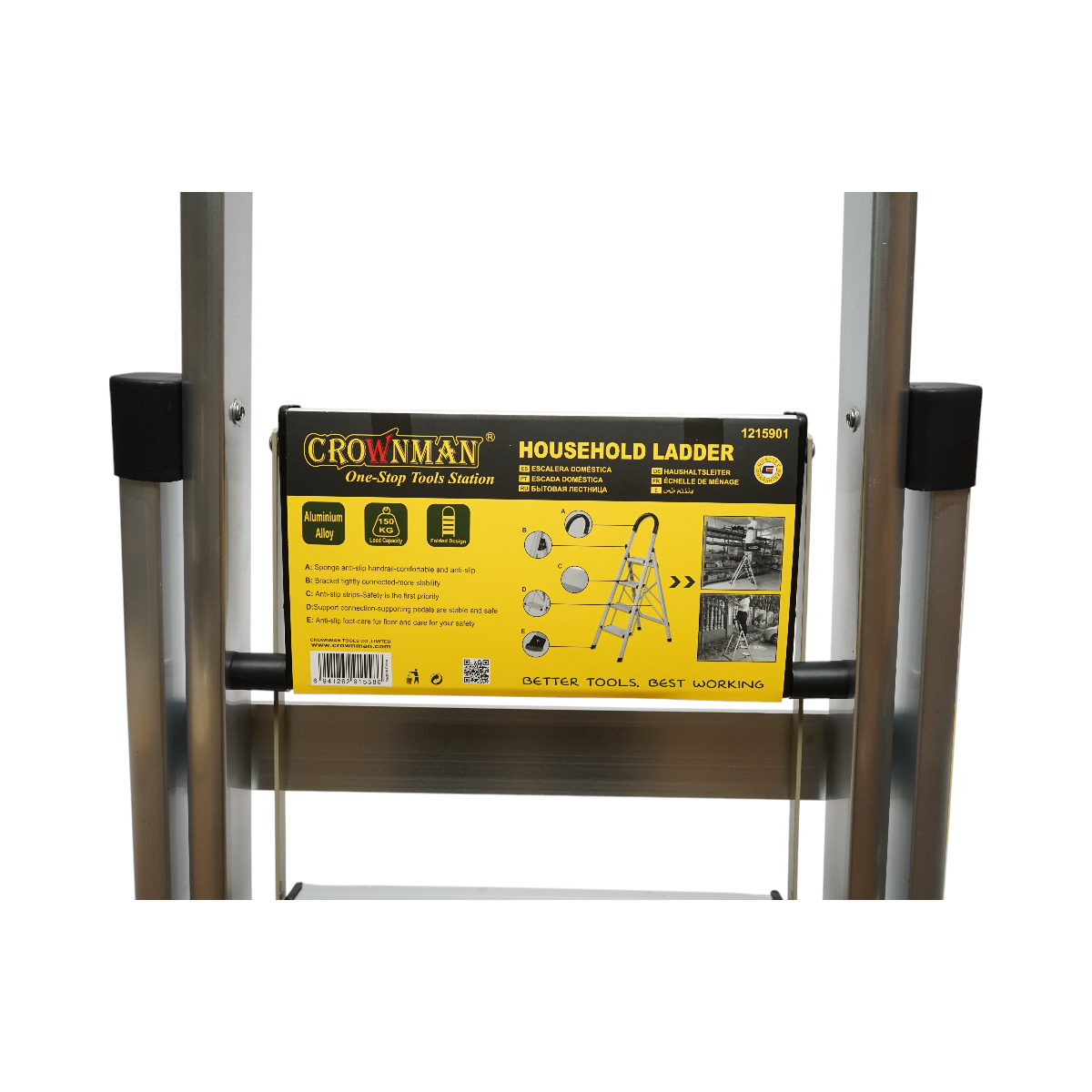 Foldable aluminum ladder, 4 anti-slip steps, height 143cm, maximum load 150Kg Crownman