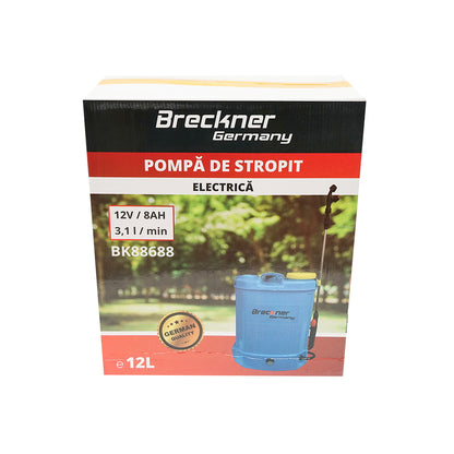 Electric pump/sprayer for spraying vermorel, 12L tank, 12V 8Ah battery, flow rate 3.1 l/min Breckner Germany