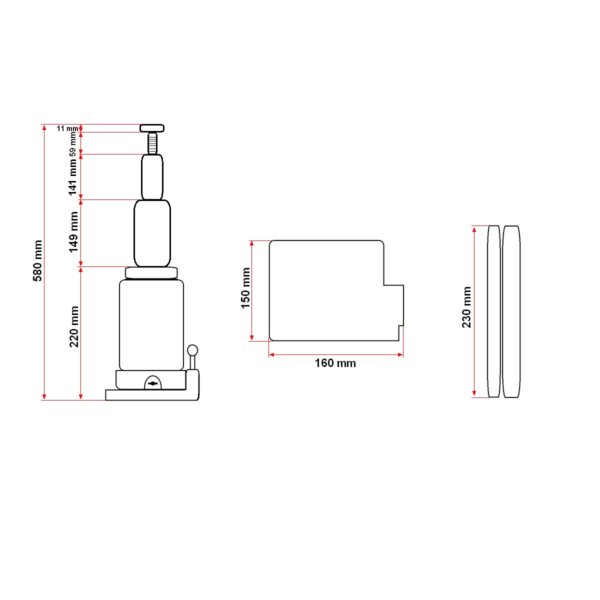 Hydraulic jack with double piston 12 tons 231mm