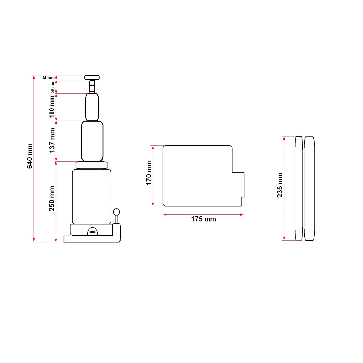 Hydraulic jack with double piston 16 tons 264mm