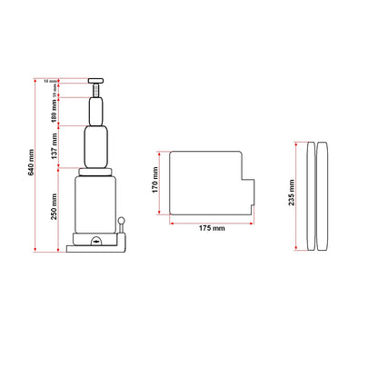 Hydraulic jack with double piston 16 tons 264mm